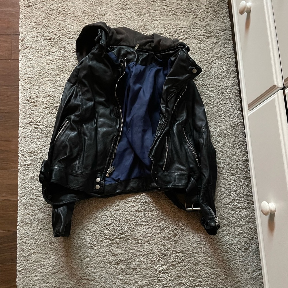 Free People vegan leather jacket with detachable hood!